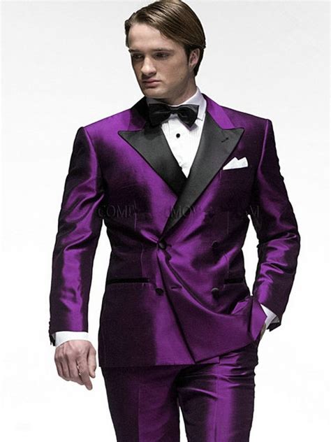 2017 Best Selling Purple Satin Prom Tuxedos For Men High Quality Double