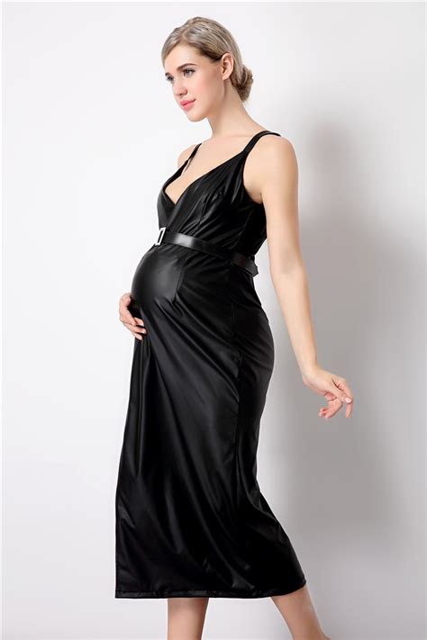 Pu Leather Maternity Pregnant Dress Photography Props Black Sexy Summer
