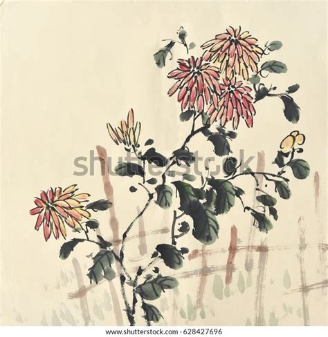 Chinese Paintingchrysanthemum Stock Illustration