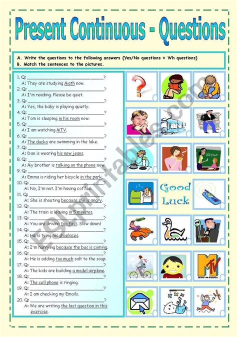 Present Continuous Questions English Esl Worksheets For Distance