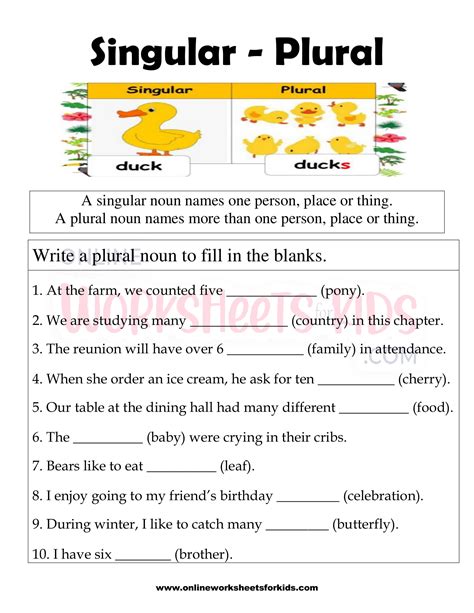 Singular And Plural Nouns Fb Worksheet 1