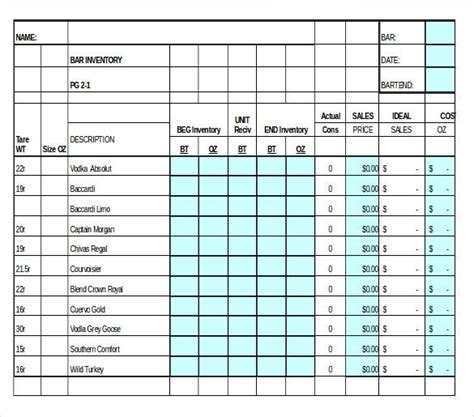 Liquor Inventory Spreadsheet Excel Excel Templates