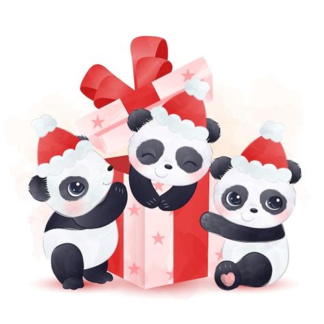 Premium Vector Cute Baby Pandas Playing Together With A T Box