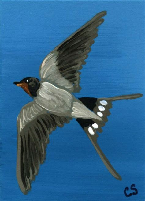 Aceo Atc Original Miniature Painting Barn Swallow Bird Wildlife Art