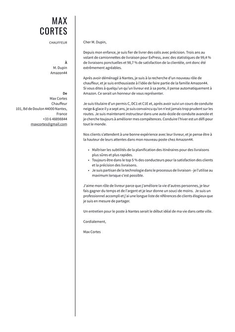 Chauffeur Exemples de lettre de motivation et conseils d'experts