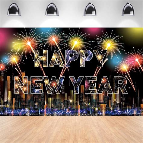 Xtralarge Happy New Year Banner，72x44 Inches Fabric Happy