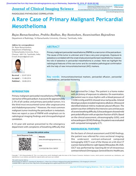 Pdf A Rare Case Of Primary Malignant Pericardial Mesothelioma