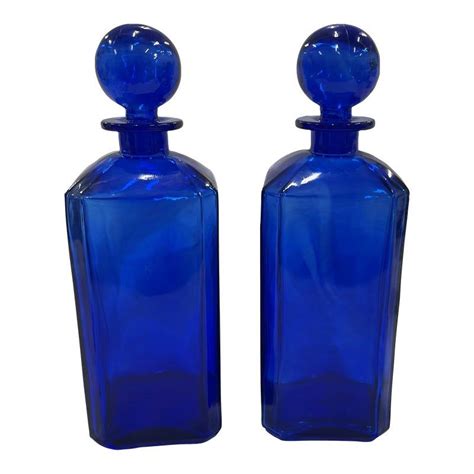 Cobalt Blue Decanters With Glass Round Stopper Set Of 2 In 2022 Decanters Glass Cobalt Blue