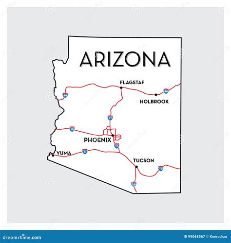 Vector Map Of Arizona Stock Illustration Illustration Of Mexico 99068567