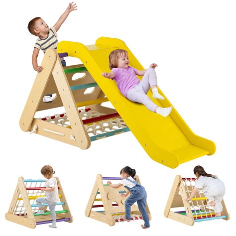 Gymax 4 In 1 Wooden Climbing Triangle Set Triangle Climber W Ramp
