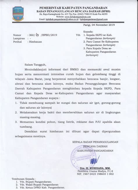 Surat Himbauan Dari Bpbd Pangadaran Memasuki Musim Penghujan Bpbd