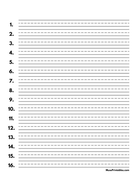 Numbered Lined Paper Printable
