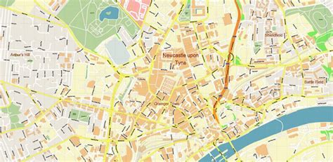 Gateshead Uk Map Vector City Plan High Detailed Street Map Editable