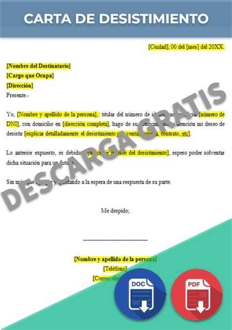 Carta De Desistimiento 【 Ejemplos Y Formatos 】word Pdf