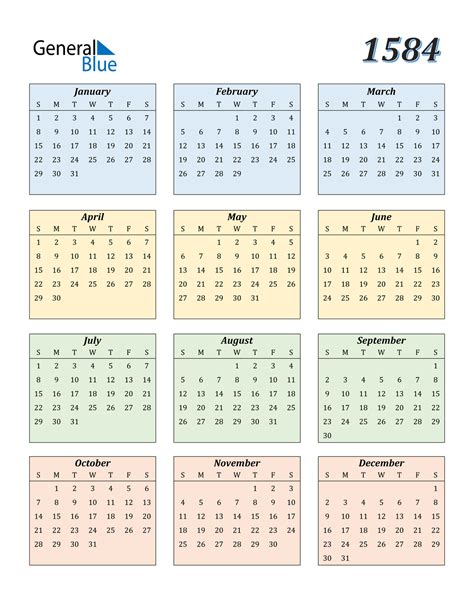1584 Calendar Pdf Word Excel