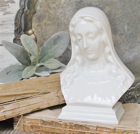 Vintage MARY Bust Statue Virgin Mother Mary White Pottery Religious