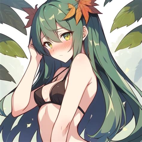 Rule 34 1girls Ai Generated Almost Naked Dryad Female Female Only Green Hair Leaves Leaves In