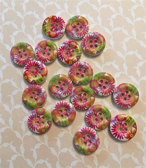 Gorgeous Floral Multi Coloured Buttons 15mm Etsy