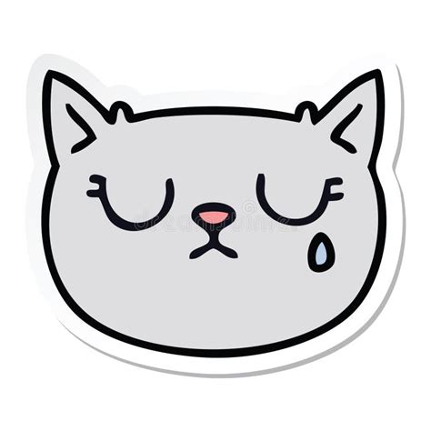 Sticker Of A Quirky Hand Drawn Cartoon Crying Cat Stock Vector