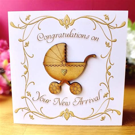 Handmade New Baby Card Congratulations Girl Or Boy Neutral Unisex Luxury Hand Made Wood