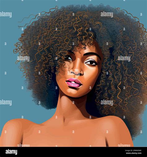 black afro african american girl woman lady vector illustration portrait head face curly natural