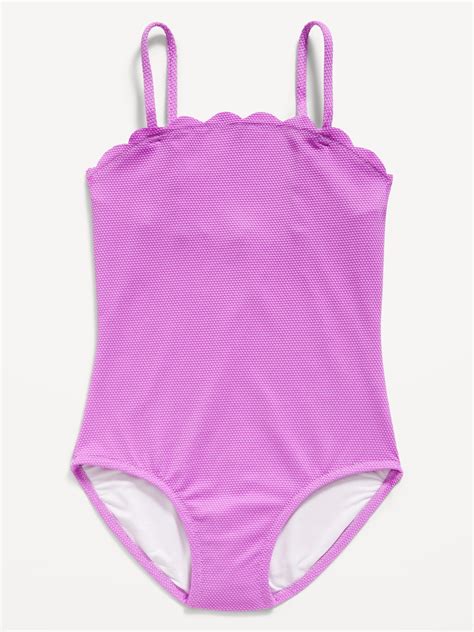 Bandeau Scallop Trim One Piece Swimsuit For Girls Old Navy