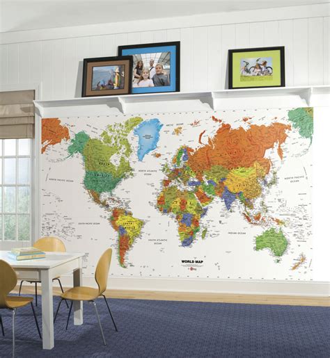 New World Map Prepasted Wallpaper Mural Kids Room Decor