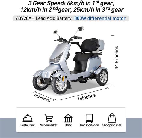 800w Four Wheels Travel Mobility Scooter 60v 20ah Battery Motor For