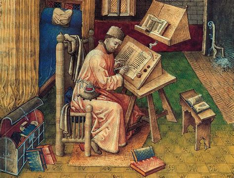Medieval Scribe By Jean Mielot Note The Small Inkpots In The Wells On