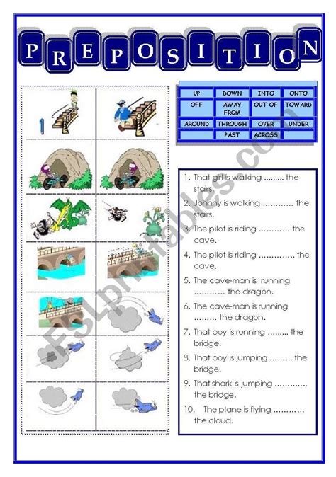 The Worksheet For Prepositions With Pictures And Words To Help Students