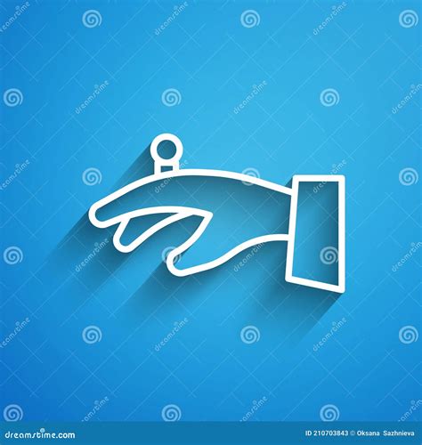 White Line Wedding Rings On Hand Icon Isolated On Blue Background