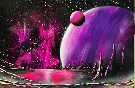 Spray Paint Art Space Painting Giant Planets Nebula Art Bright Stars