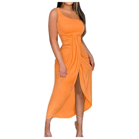 One Shoulder Summer Dresses For Women Sexy Casual Ruched Maxi Dress Split Dress Club Evening