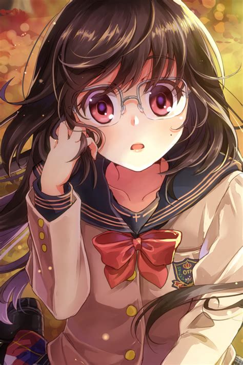 Download 640x960 Anime Girl Glasses Meganekko School Uniform Cute Wallpapers For Iphone 4
