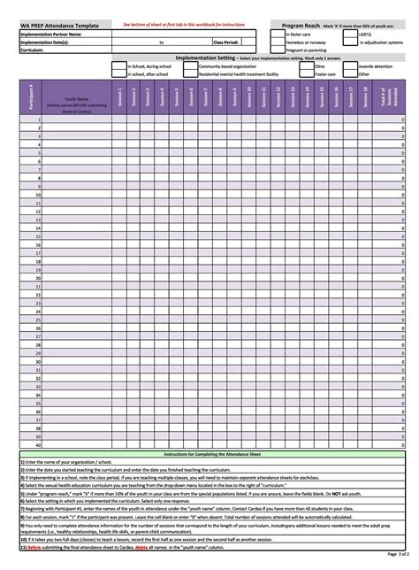 Printable Daycare Attendance Sheet Template