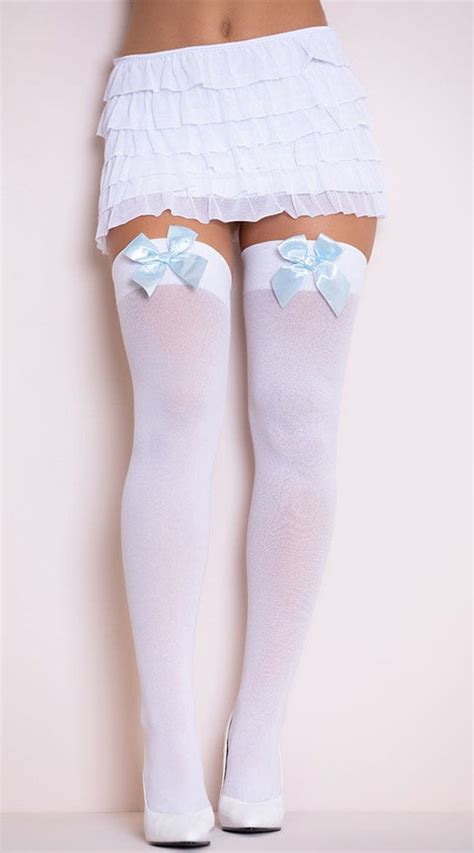 Opaque Thigh Highs With Satin Bow Thigh High Stockings Thigh High Stockings With Bow