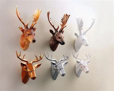 Furnishings Gilt Resin Deer Head Hanging Animal Three Dimensional