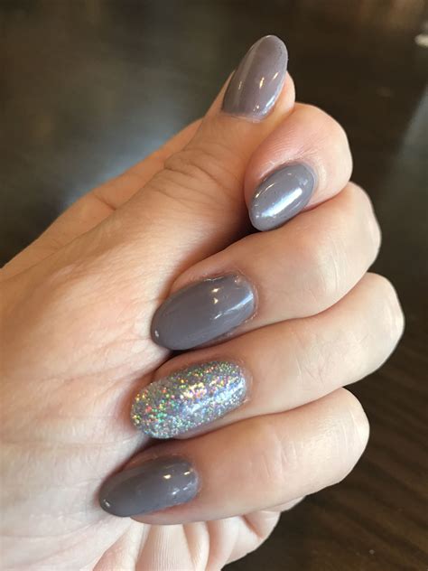 Grey Nails With Holographic Glitter Nail Accent Hard Gels Hard Gel