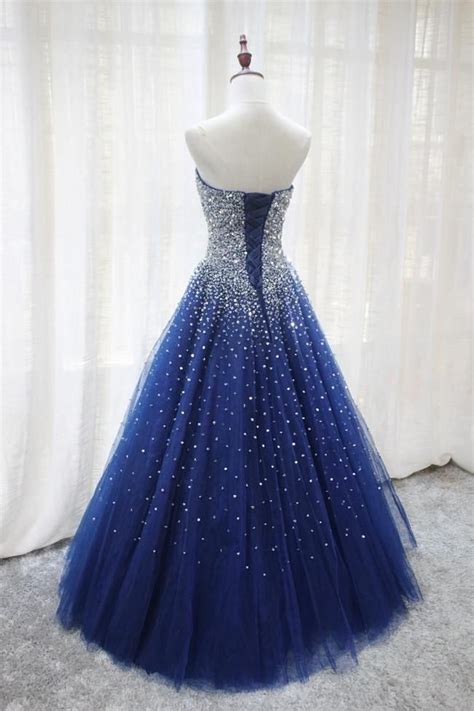 Sparkly Royal Blue Long Prom Dresses With Rhinestones Beaded
