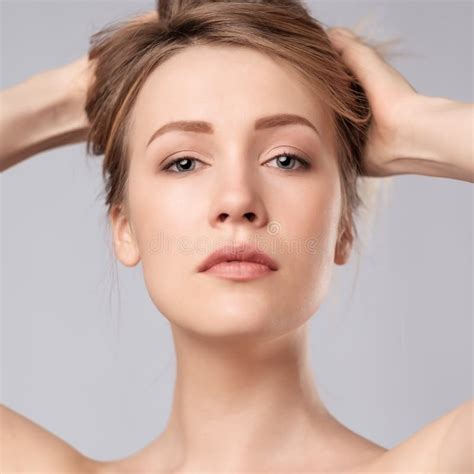Portrait Of Young Caucasian Woman With Perfect Skin Clean Stock Photo