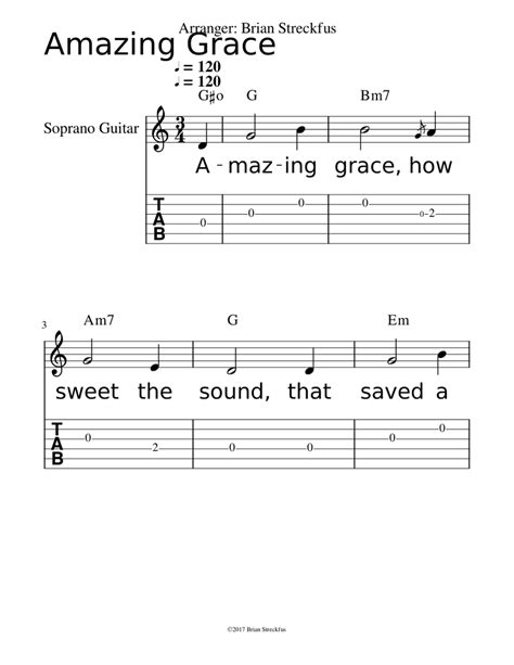 Amazing Grace Guitar With Lyrics And Chords Sheet Music For Guitar Solo