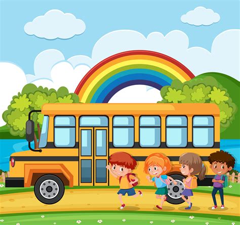 Students Going To School By Bus 588914 Vector Art At Vecteezy