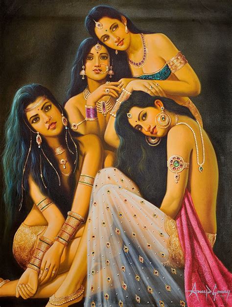 Exotic India Indian Beauties Oil Painting On Canvas Artist Anup Gomay Amazon In