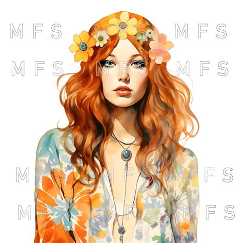 Watercolor Hippie 60s Girl Clipart 20 High Quality S Instant