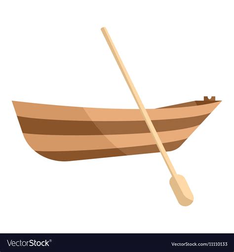 Wooden Boat With Paddle Icon Cartoon Style Vector Image
