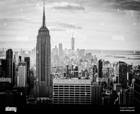 Aerial Panoramic View Of New York City Manhattan Skyline Empire State