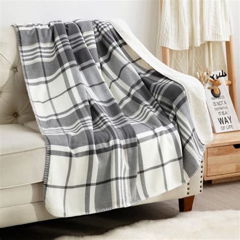 Bedsure Sherpa Plaid Throw Blanket For Sofa And Couch Soft And Cozy Bed