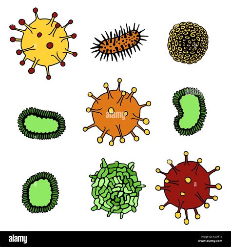 Microbes And Viruses Vintage Design Set Isolated Hand Drawn Vector