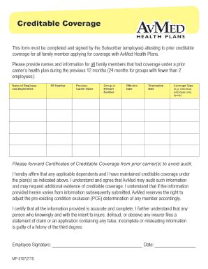 I selected avmed which is a south florida based medical insurance company. Fillable Online avmed Creditable Coverage Form - AvMed - avmed Fax Email Print - pdfFiller