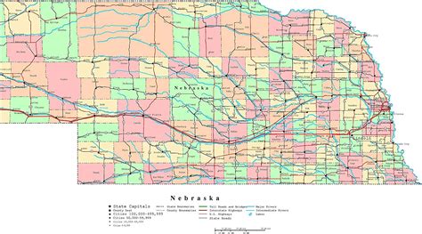 Large Detailed Administrative Map Of Nebraska State With Roads